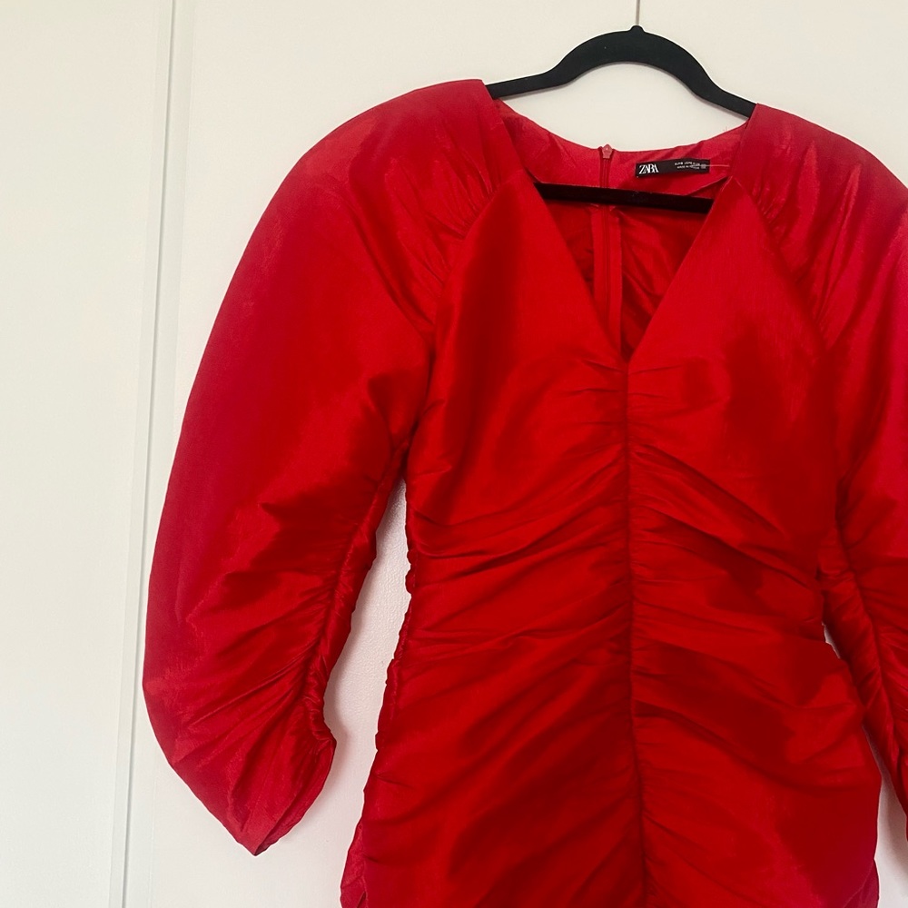 NWOT ZARA | Rare Red Cocktail Draped Mini Dress | S - Picture 2 of 9
